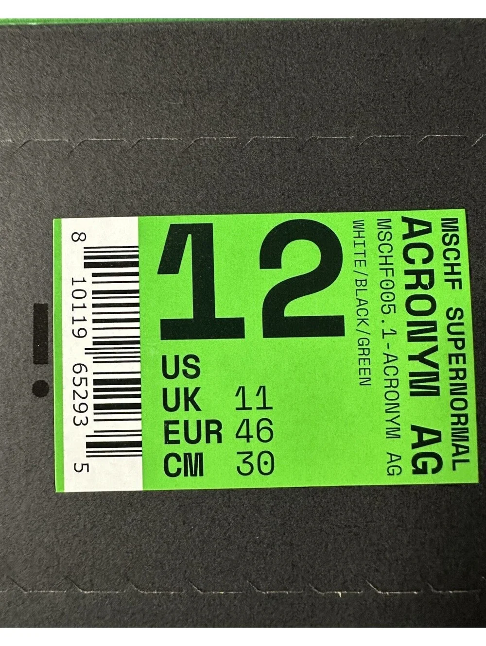 MSCHF Super Normal ACRONYM AG Sz 12 NIB White Black Green MSCHF005.1